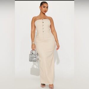 Hold Up Denim Maxi Dress - Beige
